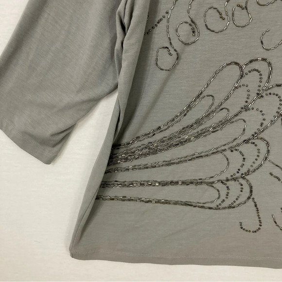 Susan Lawrence Gray Round Neck Soft Stretch Embellished Top 3X - Picture 6 of 9